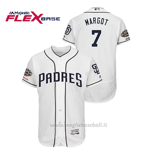 Maglia Baseball Uomo San Diego Padres Manuel Margot 150th Aniversario Patch Flex Base Bianco